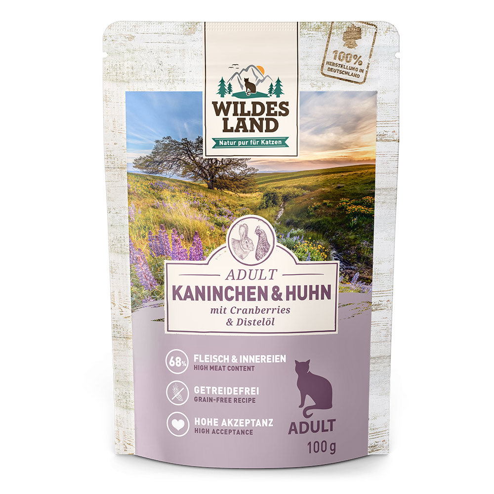 Wildes Land | Kaninchen und Huhn mit Distelöl | Classic Adult | 60 x 100 g von Wildes Land