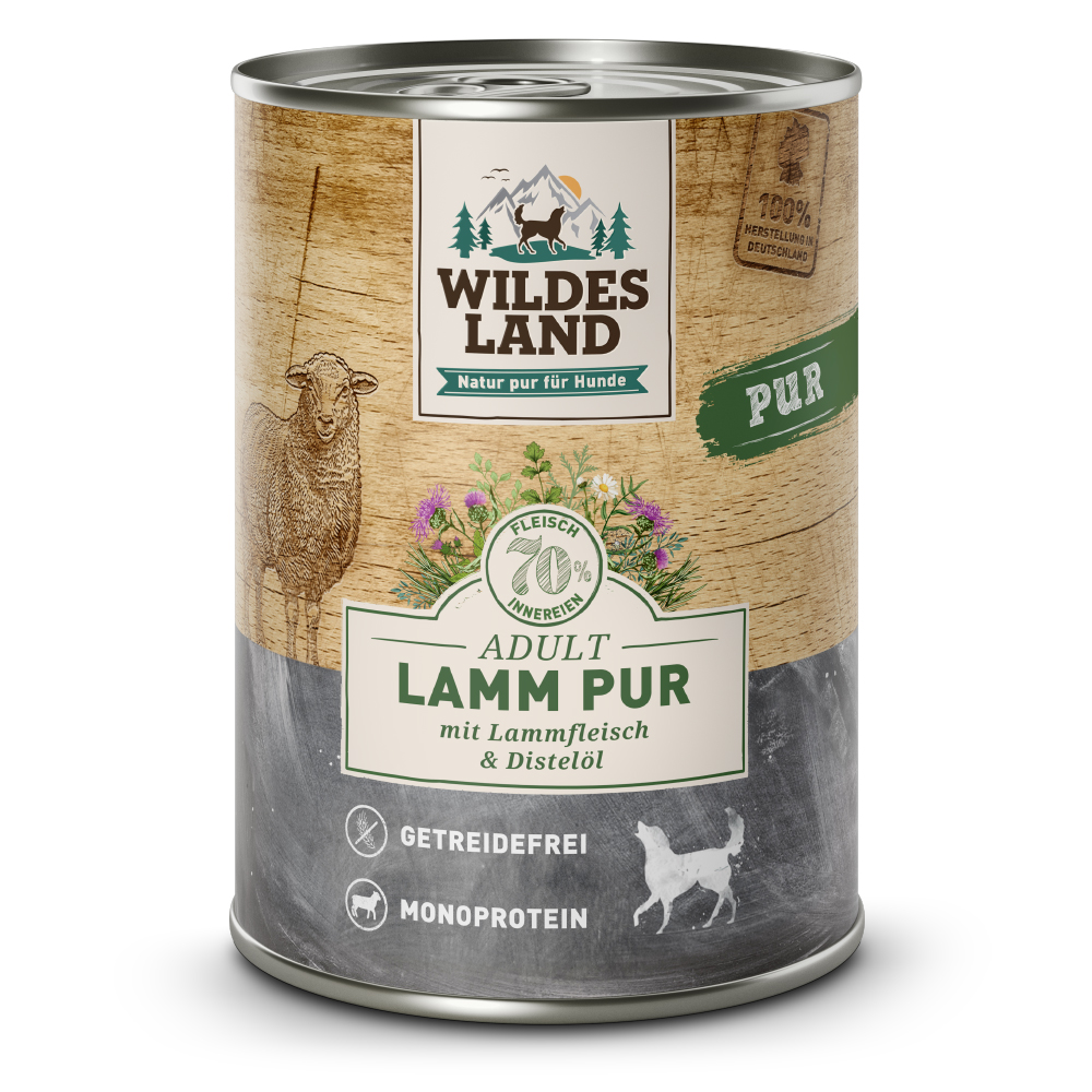 Wildes Land | Lamm mit Distelöl | PUR Adult | 6 x 400 g Wildes Land | Lamm mit Distelöl | PUR Adult | 6 x 400 g von Wildes Land