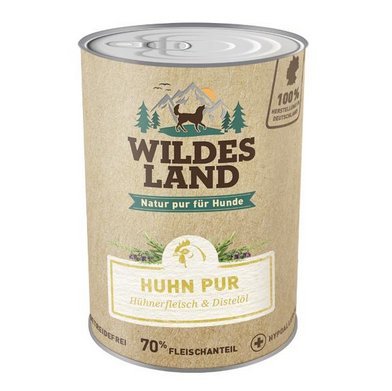 Wildes Land - Nassfutter für Hunde - Huhn PUR - 6 x 800 g - mit Distelöl - Getreidefrei - Extra hoher Fleischanteil von 70% - Beste Akzeptanz und Verträglichkeit von WILDES LAND
