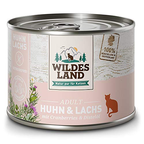 Wildes Land - Nassfutter für Katzen - Nr. 2 Huhn & Lachs - 12 x 200 g - Getreidefrei - Extra viel Fleisch - Beste Akzeptanz und Verträglichkeit von WILDES LAND