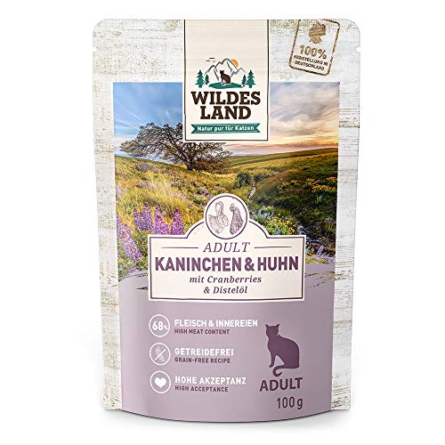 Wildes Land - Nassfutter für Katzen - Nr. 4 Kaninchen & Huhn - 12 x 100 g - Getreidefrei - Extra viel Fleisch - Beste Akzeptanz und Verträglichkeit von WILDES LAND