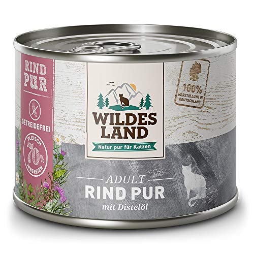 Wildes Land - Nassfutter für Katzen - Nr. 6 Rind PUR - 12 x 200 g - Getreidefrei - Extra viel Fleisch - Beste Akzeptanz und Verträglichkeit von WILDES LAND