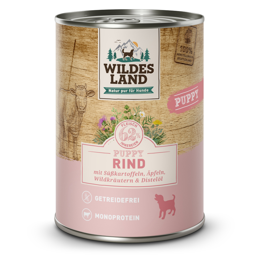 Wildes Land | Rind mit Süßkartoffel | Classic Puppy | 6 x 400 g von Wildes Land