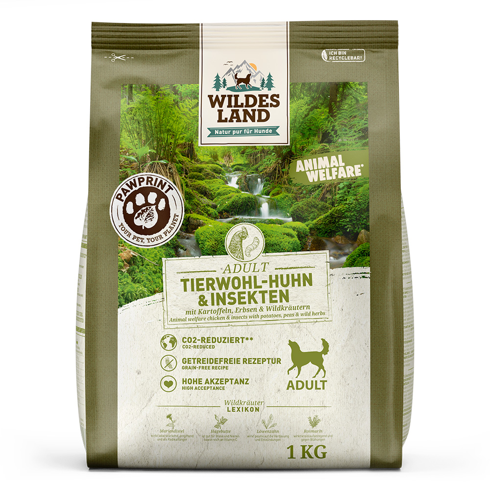 Wildes Land | Tierwohl-Huhn & Insekten | PawPrint Animal Welfare Adult | 5 x 1 kg Wildes Land | Tierwohl-Huhn & Insekten | PawPrint Animal Welfare Adult | 5 x 1 kg von Wildes Land