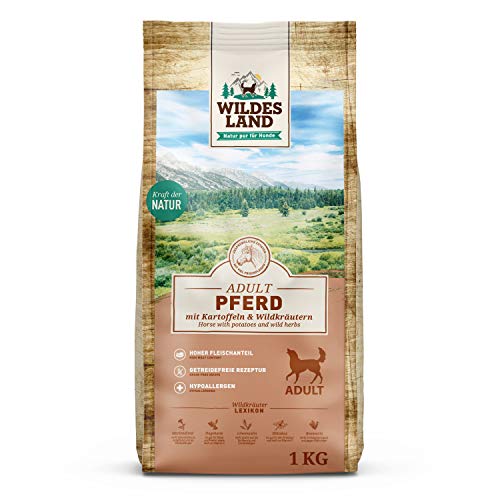 Wildes Land - Nr. 3 Pferd - 1 kg - mit Kartoffeln und Wildkräutern - Glutenfrei & Hypoallergen - Trockenfutter für Hunde - Hundefutter mit hohem Fleischanteil Hohe Verträglichkeit von WILDES LAND