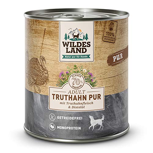 Wildes Land - Truthahn PUR - 24 x 800 g - Mit Distelöl - Nassfutter für Hunde - Hoher Fleischanteil - Monoprotein - Getreidefrei und Glutenfreies Hundefutter von WILDES LAND