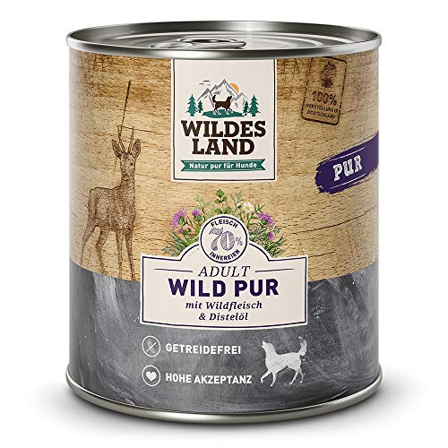 Wildes Land - Wild PUR - 24 x 800 g - Mit Distelöl - Nassfutter für Hunde - Hoher Fleischanteil - Getreidefrei und Glutenfreies Hundefutter von WILDES LAND