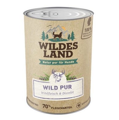 Wildes Land - Wild PUR - 6 x 800 g - Mit Distelöl - Nassfutter für Hunde - Hoher Fleischanteil - Getreidefrei und Glutenfreies Hundefutter von WILDES LAND