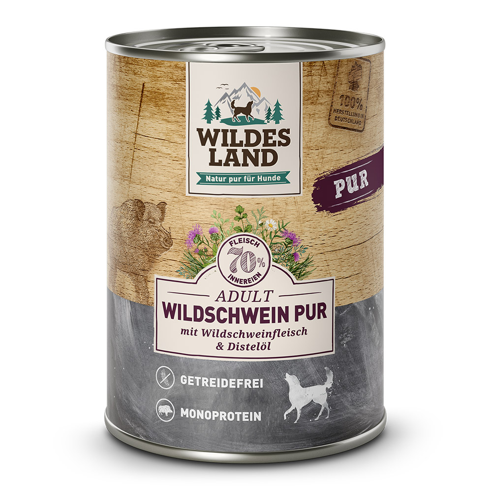 Wildes Land | Wildschwein mit Distelöl | PUR Adult | 6 x 400 g Wildes Land | Wildschwein mit Distelöl | PUR Adult | 6 x 400 g von Wildes Land