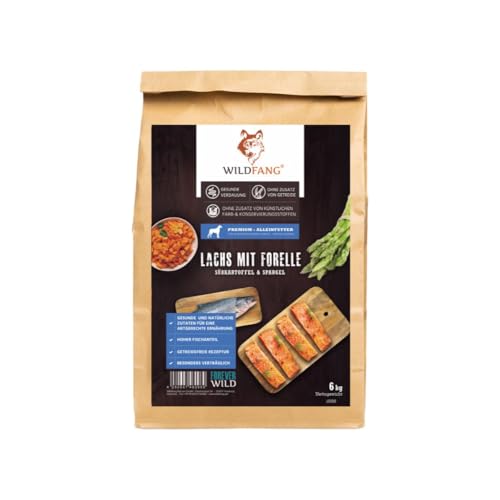 Wildfang® Premium getreidefreies Hundetrockenfutter - Hochwertiges getreidefreies Hundefutter trocken, Protein-Trockenfutter (2 kg, Lachs, Forelle, Süßkartoffel and Spargel | große Hunde) von Wildfang