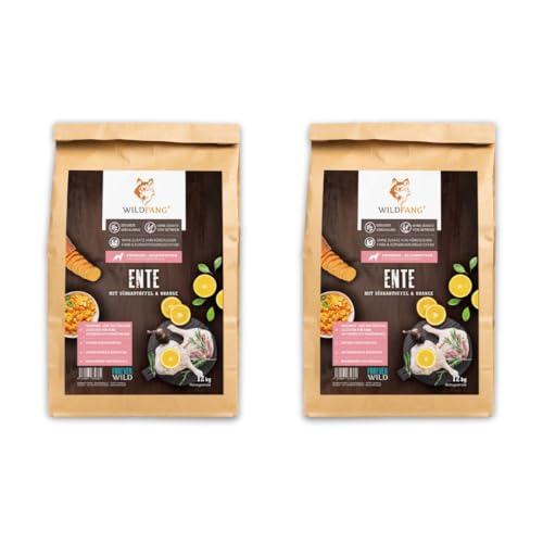 Wildfang® Premium getreidefreies Hundetrockenfutter - Hochwertiges getreidefreies Hundefutter trocken, Protein-Trockenfutter für ausgewachsene Hunde (12 kg, Ente mit Süßkartoffel & Orange) von Wildfang