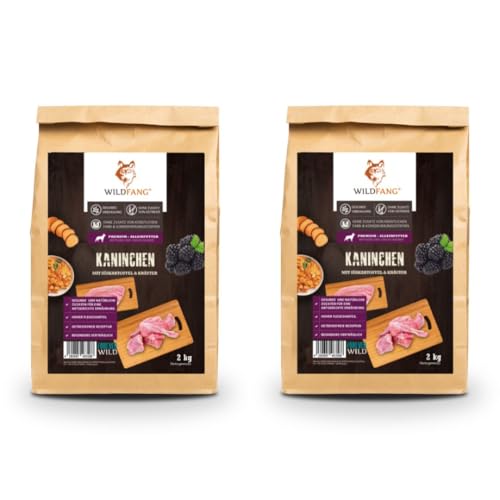 Wildfang® Premium getreidefreies Hundetrockenfutter - Hochwertiges getreidefreies Hundefutter trocken, Protein-Trockenfutter für ausgewachsene Hunde, Trockenfutter für alle Hunde (Kaninchen, 2X 2kg) von Wildfang