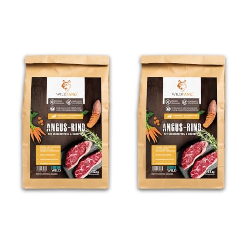 Wildfang® Hundefutter - Trocken - Getreidefreies Hundefutter - Premium Trockenfutter… (12 kg, Angus Rind mit_Süßkartoffel & Karotte) von Wildfang