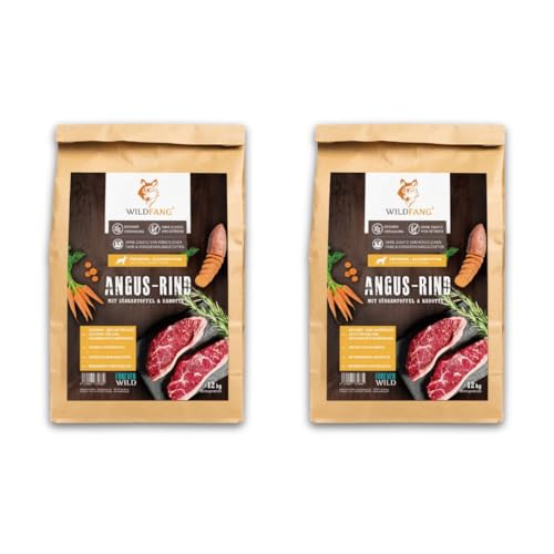 Wildfang® Premium getreidefreies Hundetrockenfutter - Hochwertiges getreidefreies Hundefutter trocken, Protein-Trockenfutter für ausgewachsene Hunde (12 kg, Angus Rind mit_Süßkartoffel & Karotte) von Wildfang
