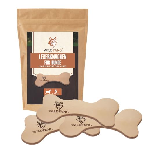 Wildfang® Lederkauknochen für Hunde & Welpen, natürlich gegerbtes Kauspielzeug, 5mm Starkes Fettleder, weiches Hundespielzeug aus Leder, idealer Lederknochen als Kauknochen für Hunde bis 10kg – 3 x S von Wildfang