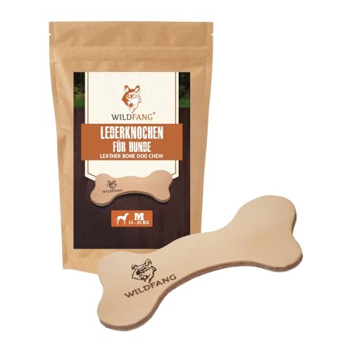 Wildfang® Lederkauknochen für Hunde und Welpen, natürlich gegerbtes Kauspielzeug, 5mm Starkes Fettleder, weiches Hundespielzeug aus Leder, idealer Lederknochen als Kauknochen für Hunde bis 15 kg – M von Wildfang