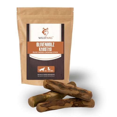 Wildfang Olivenholz-Kauspielstick für Hunde – Natürliches Kaffeeholz-Hundekauspielzeug groß, Olivenholz-Kauspielstick, Hundezahn-Kauspielzeug für das Training, Hundestabspielzeug, Holzspielzeug– 3 x L von Wildfang