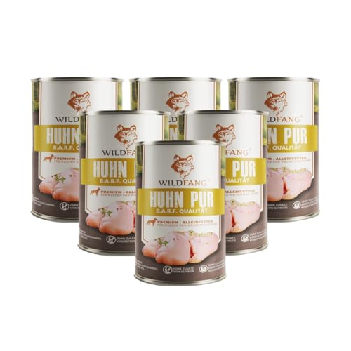 Wildfang® Premium Hunde-Nassfutter I Monoprotein I getreidefrei I B.A.R.F Qualität (Huhn pur, 6 x 400g) von Wildfang