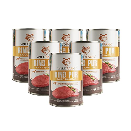 Wildfang® Premium Hunde-Nassfutter I Monoprotein I getreidefrei I B.A.R.F Qualität (Rind pur, 6 x 400g) von Wildfang