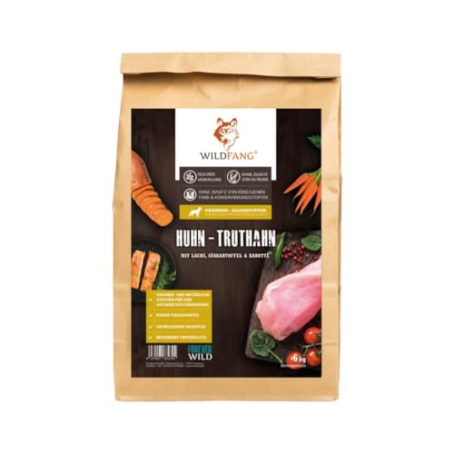 Wildfang® Premium getreidefreies Hundetrockenfutter - Hochwertiges getreidefreies Hundefutter trocken, Protein-Trockenfutter für ausgewachsene Hunde (6 kg, Huhn mit Truthahn & Lachs Welpen) von Wildfang