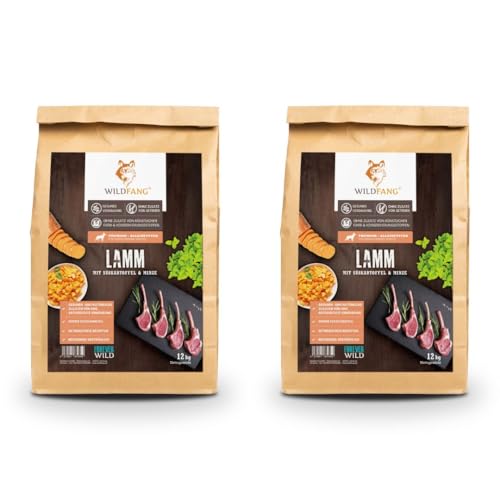 Wildfang® Hundefutter Trocken - Getreidefreies Hundefutter – Lamm mit Süsskartoffel & Minze | Ideal für ausgewachsene Hunde (12kg) von Wildfang