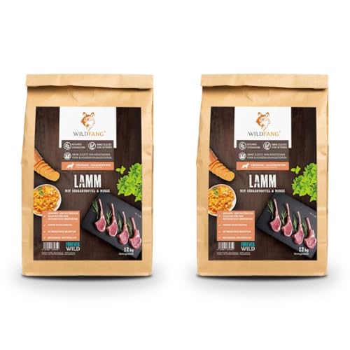 Wildfang® Premium getreidefreies Hundetrockenfutter - Hochwertiges getreidefreies Hundefutter trocken, Protein-Trockenfutter für ausgewachsene Hunde (12 kg, Lamm mit Süßkartoffel & Minze) von Wildfang