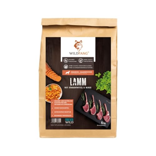 Wildfang® Premium getreidefreies Hundetrockenfutter - Hochwertiges getreidefreies Hundefutter trocken, Protein-Trockenfutter für ausgewachsene Hunde (6 kg, Lamm mit Süßkartoffel & Minze) von Wildfang