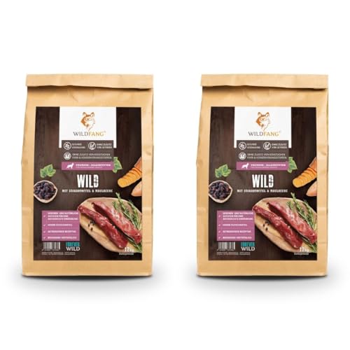 Wildfang® Premium getreidefreies Hundetrockenfutter - Hochwertiges getreidefreies Hundefutter trocken, Protein-Trockenfutter für ausgewachsene Hunde (12 kg, Wild mit Süßkartoffel & Maulbeere) von Wildfang