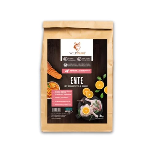 Wildfang® Premium getreidefreies Hundetrockenfutter - Hochwertiges getreidefreies Hundefutter trocken, Protein-Trockenfutter für ausgewachsene Hunde (2 kg, Ente mit Süßkartoffel und Orange) von Wildfang