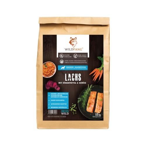 Wildfang Hundefutter Trocken I Getreidefreies Hundefutter Lachs mit Süßkartoffel & Gemüse I Junior- & Welpen Trockenfutter ohne Getreide I Trockenfutter für Hunde OHNE künstliche Zusätze (2kg) von Wildfang