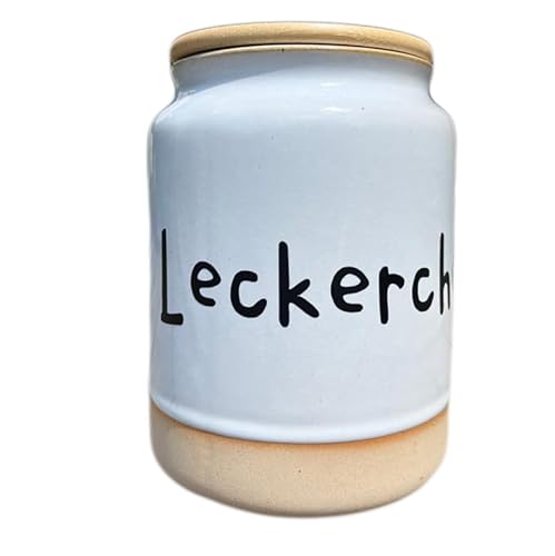 Wildleben Leckerchendose Ø 12 x H 17 cm, Vorratsbehälter für Leckerlies, Keramikdose Creme mit Holzdeckel von Wildleben