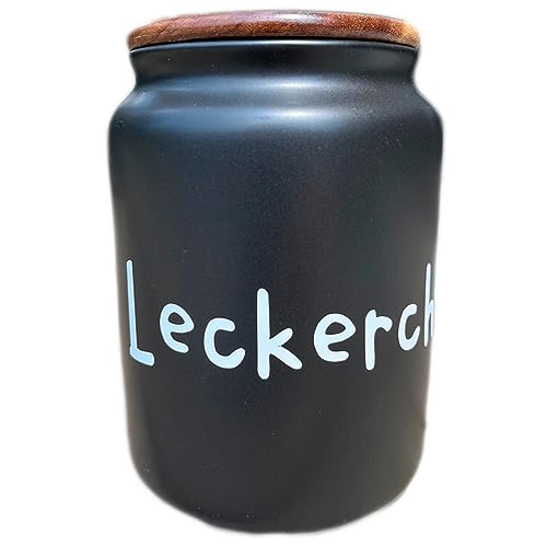Wildleben Leckerchendose Ø 12 x H 17 cm, Vorratsbehälter für Leckerlies, Keramikdose schwarz mit Holzdeckel von Wildleben