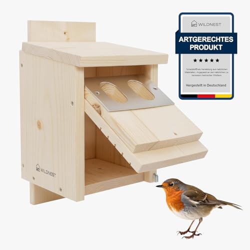 Nistkasten für Vögel im heimischen Garten, Nistkasten Holz (2er-Pack, Rotkehlchen) von Wildnest