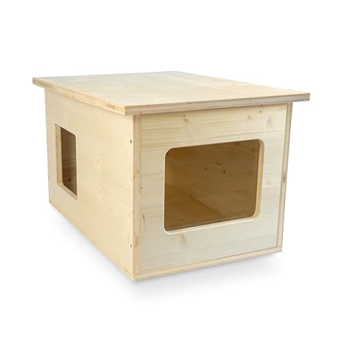 catcabin Katzenhaus für Draußen, Winterfest, Isoliert, Massivholz, Made in Germany, Outdoor Katzenhöhle (mit Isolierung, Dach Fichte, Fichte-Fenster) von Wildnest