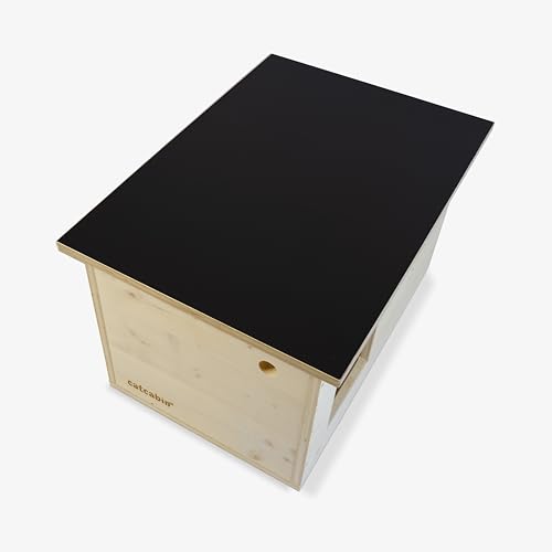 catcabin Katzenhaus für Draußen, Winterfest, Isoliert, Massivholz, Made in Germany, Outdoor Katzenhöhle (ohne Isolierung, Dach Siebdruck, ohne Fenster) von Wildnest