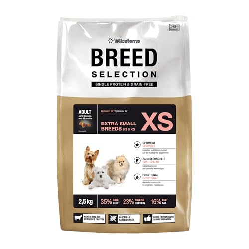 Breed Selection Adult XS 2,5 kg |Getreidefreies Trockenfutter | Monoprotein | von Tierärzten entwickelt | Hundefutter mit extre viel Rind | Premiumfutter für Hund Breed Selection Adult XS 2,5 kg |Getreidefreies Trockenfutter | Monoprotein | von Tierärzten entwickelt | Hundefutter mit extre viel Rind | Premiumfutter für Hund von Wildsterne