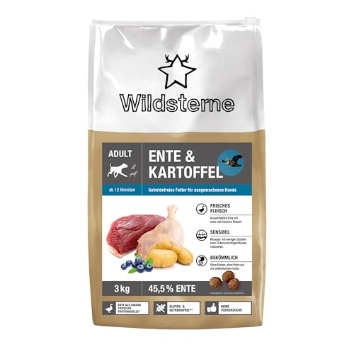 Ente & Kartoffel Adult 3 kg |Getreidefreies Trockenfutter | Monoprotein Ente| von Tierärzten entwickelt | Hundefutter mit frischem Fleisch | Premiumfutter für Hund Ente & Kartoffel Adult 3 kg |Getreidefreies Trockenfutter | Monoprotein Ente| von Tierärzten entwickelt | Hundefutter mit frischem Fleisch | Premiumfutter für Hund von Wildsterne