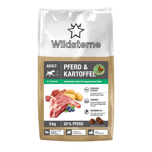 Pferd & Kartoffel Adult 3 kg |Getreidefreies Trockenfutter | Monoprotein Pferd| von Tierärzten entwickelt | Hundefutter mit frischem Fleisch | Premiumfutter für Hund Pferd & Kartoffel Adult 3 kg |Getreidefreies Trockenfutter | Monoprotein Pferd| von Tierärzten entwickelt | Hundefutter mit frischem Fleisch | Premiumfutter für Hund von Wildsterne