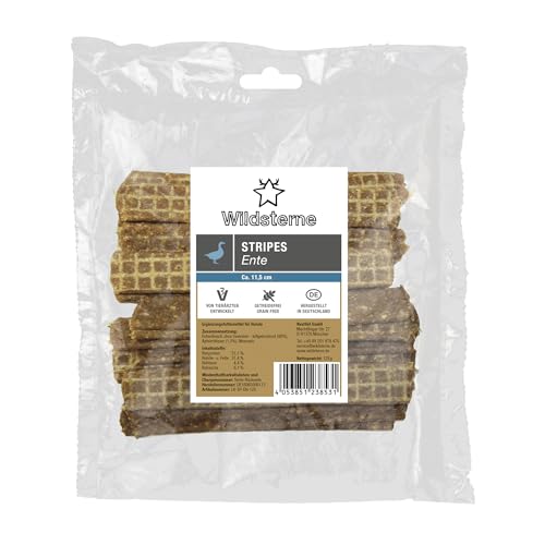 Stripes Ente 125 g | 97% Fleisch ohne Innereien | Monoprotein Ente | getreidefrei | natürliche Hundeleckerlies | Zutaten aus der EU | ohne Zusatzstoffe | hypoallergen | für Allergiker | fleischig Stripes Ente 125 g | 97% Fleisch ohne Innereien | Monoprotein Ente | getreidefrei | natürliche Hundeleckerlies | Zutaten aus der EU | ohne Zusatzstoffe | hypoallergen | für Allergiker | fleischig von Wildsterne