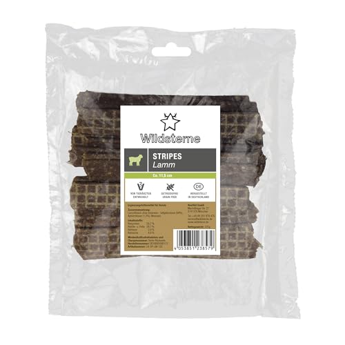 Stripes Lamm 125 g | 98% Fleisch ohne Innereien | Monoprotein Lamm | getreidefrei | natürliche Hundeleckerlies | Zutaten aus der EU | ohne Zusatzstoffe | hypoallergen | für Allergiker | fleischig Stripes Lamm 125 g | 98% Fleisch ohne Innereien | Monoprotein Lamm | getreidefrei | natürliche Hundeleckerlies | Zutaten aus der EU | ohne Zusatzstoffe | hypoallergen | für Allergiker | fleischig von Wildsterne