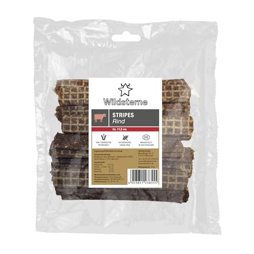 Stripes Rind 125 g | 98% Fleisch ohne Innereien | Monoprotein Rind | getreidefrei | natürliche Hundeleckerlies | Zutaten aus der EU | ohne Zusatzstoffe | hypoallergen | für Allergiker | fleischig Stripes Rind 125 g | 98% Fleisch ohne Innereien | Monoprotein Rind | getreidefrei | natürliche Hundeleckerlies | Zutaten aus der EU | ohne Zusatzstoffe | hypoallergen | für Allergiker | fleischig von Wildsterne