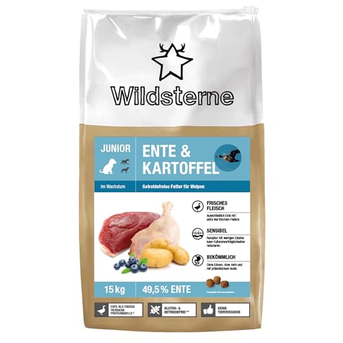 Wildsterne Ente & Kartoffel Junior 15 kg| Getreidefreies Trockenfutter | Monoprotein | von Tierärzten entwickelt Wildsterne Ente & Kartoffel Junior 15 kg| Getreidefreies Trockenfutter | Monoprotein | von Tierärzten entwickelt von Wildsterne