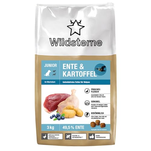 Wildsterne Ente & Kartoffel Junior 3 kg| Getreidefreies Trockenfutter | Monoprotein | von Tierärzten entwickelt Wildsterne Ente & Kartoffel Junior 3 kg| Getreidefreies Trockenfutter | Monoprotein | von Tierärzten entwickelt von Wildsterne