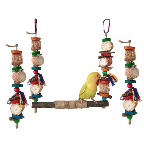 Lovebirds Papageienkäfig Sitzstange Ständer Brücke Schaukel Kauen Klettern Holz Training Maiskolben Spielzeug für Vogel Set Vogelschaukel Sitzstange von Wilgure