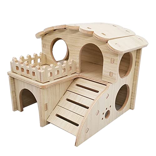 Wilgure Hamster-Holzhaus, zweilagig, Käfig zum Spielen, für kleine Haustiere, Versteck, Spielzeug für Zwerg, Chinchilla, Hamster, Hecke, Hamsterhaus, Holzversteck doppellagig, niedliches von Wilgure