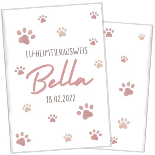 Wilhelm Fell Hülle für den EU-Heimtierausweis für Tiere I Personalisierbar mit Namen oder Geburtsdatum I Persönliche Geschenkidee für Haustierbesitzer I Schutzhülle Heimtierausweis (Pfote Rosa) von Wilhelm Fell