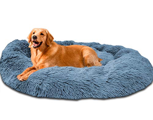 Wiliharui Warme und kuschelige, extra große Hundebetten, mit beruhigendem Fell, Donutform, Haustierbett für große und extra-große Hunde (XXXL - 120 cm, Marineblau) von Wiliharui