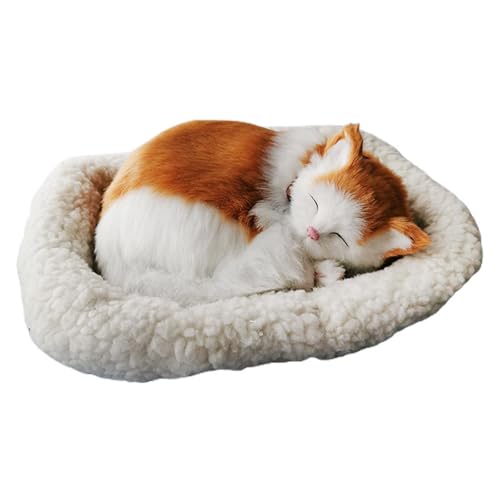 Atmende Katzendekoration, Schlafspielzeug mit weißer Matte, batteriebetrieben, künstliches Pelz, Ornament für Foto-Requisite, Kinder, Tierliebhaber, Geburtstag D von Wilitto