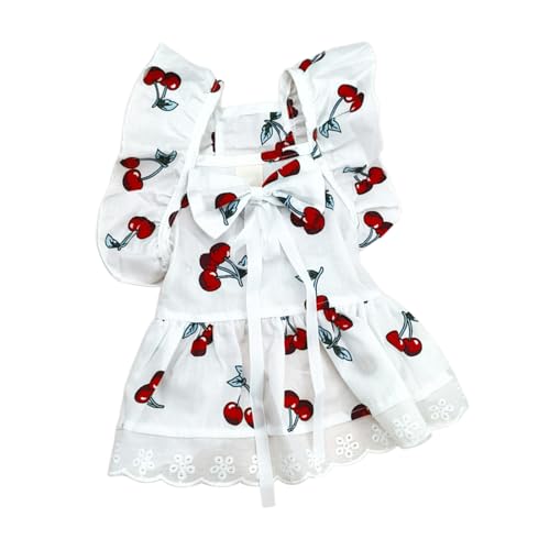Atmungsaktives Hundekleid, leicht, atmungsaktiv, Hunde-Outfit, 1 Set, Haustierkleid, Kirschdruck, Katzenkleid mit Kopfbedeckung, gerüschte Ärmel, Sommer-Hundekleidung, Haustierbedarf, Weiß, Größe XS Atmungsaktives Hundekleid, leicht, atmungsaktiv, Hunde-Outfit, 1 Set, Haustierkleid, Kirschdruck, Katzenkleid mit Kopfbedeckung, gerüschte Ärmel, Sommer-Hundekleidung, Haustierbedarf, Weiß, Größe XS von Wilitto