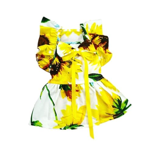 Feine Verarbeitung, präzise Verkabelung, Hundekleid mit Sonnenblumen-Druck, gerüschte Ärmel, Schleife, Dekor, Katze, Prinzessin mit Kopfschmuck, Weiß, Größe M Feine Verarbeitung, präzise Verkabelung, Hundekleid mit Sonnenblumen-Druck, gerüschte Ärmel, Schleife, Dekor, Katze, Prinzessin mit Kopfschmuck, Weiß, Größe M von Wilitto